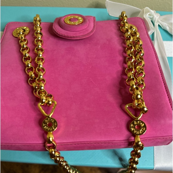 SOLD!Tiffany & Co. Suede Crossbody w/ Gold Chain- Rare & Vintage - Picture 7 of 14